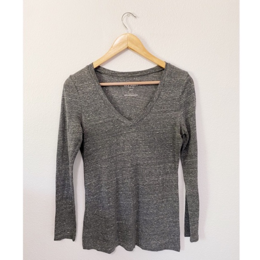 Old Navy Basic V-Neck Long Sleeve Tee Gray Small